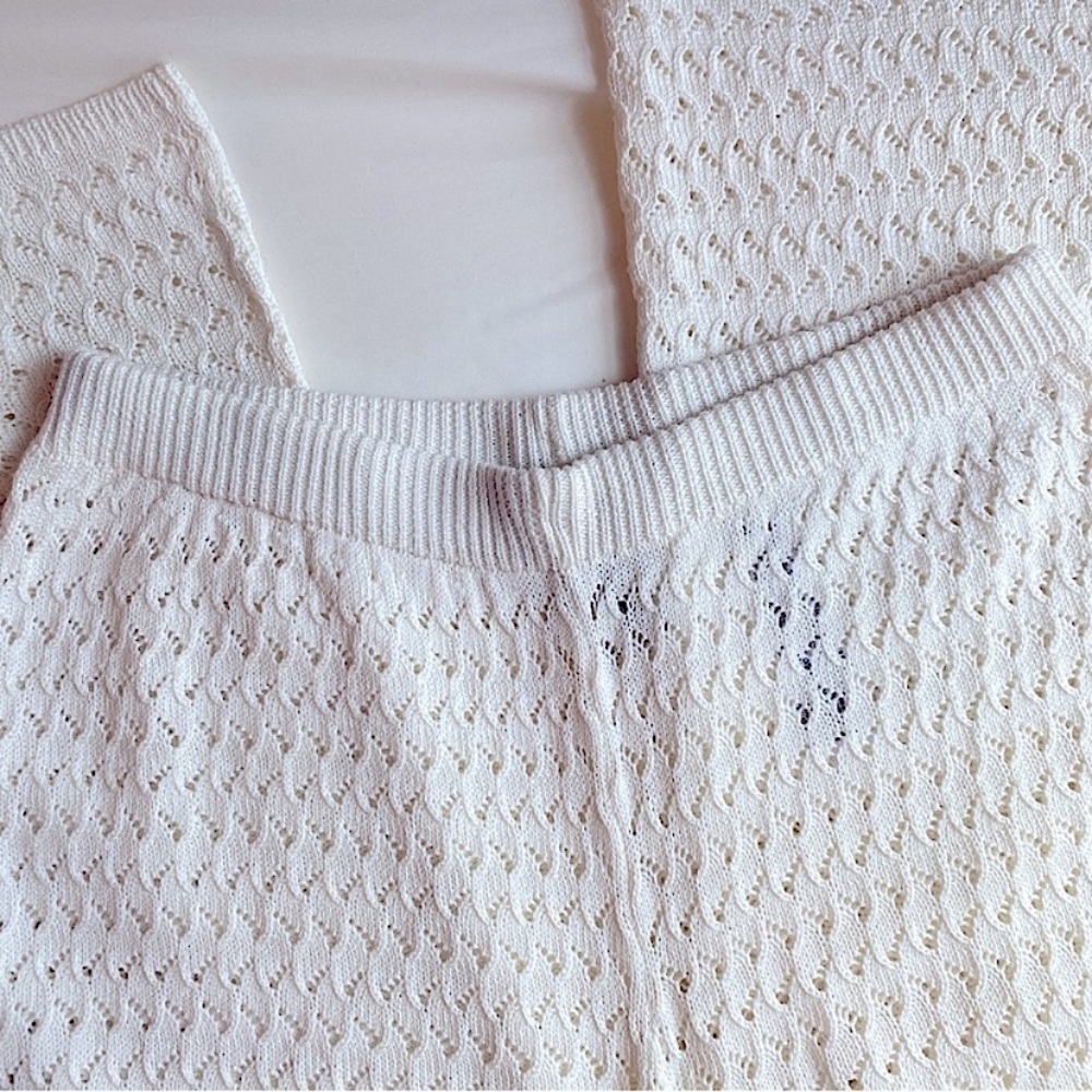 ZARA CROCHET WOVEN KNIT WIDE LEG PULL ON PANTS Ecru Off White M